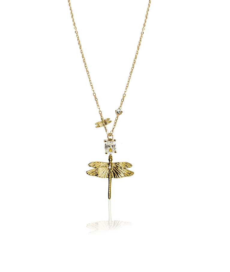 Stålhalsband Dragonfly Reborn Crystal Gold