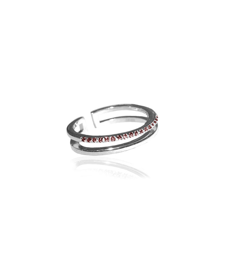 Stålring Plain And Crystal Twin Silver/Brown
