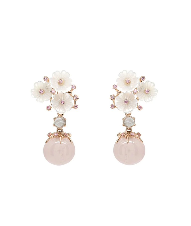 Silverörhänge Floral Rose Quartz