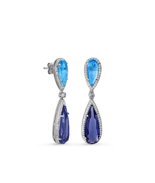 Silverörhänge Double Teardrop Blue