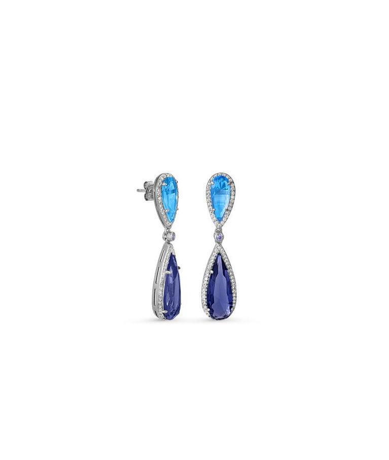 Silverörhänge Double Teardrop Blue