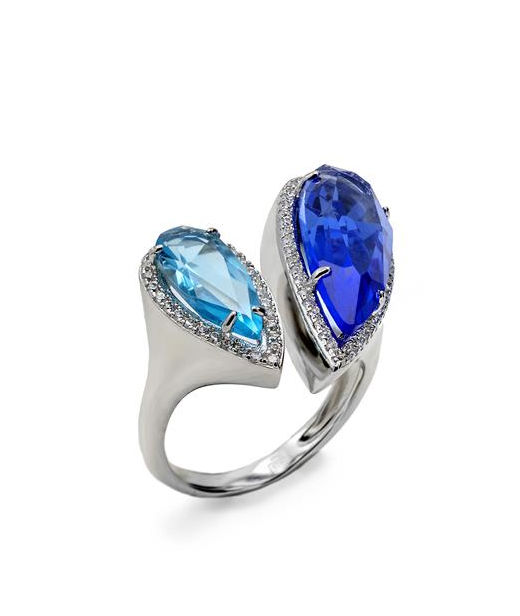 Silverring Pear-cut blue cz