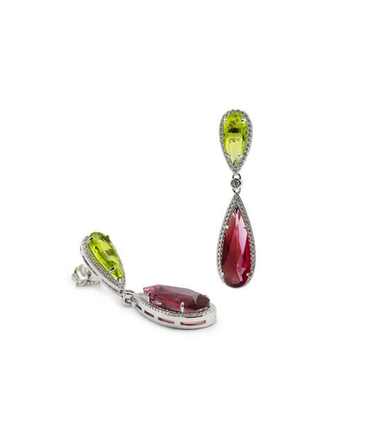 Silverörhänge Double Teardrop apple/ hot pink