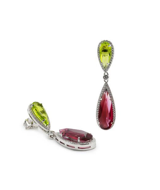 Silverörhänge Double Teardrop apple/ hot pink