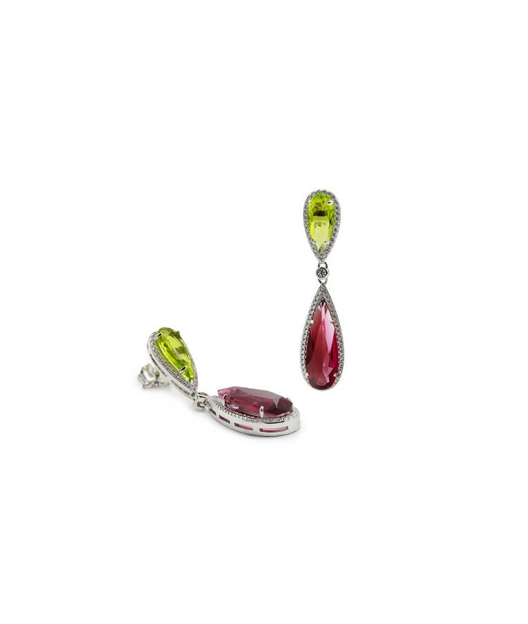 Silverörhänge Double Teardrop apple/ hot pink