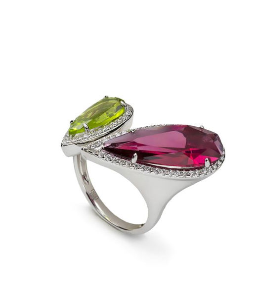 Silverring Pear-cut red, lime cz