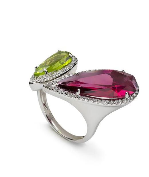 Silverring Pear-cut red, lime cz
