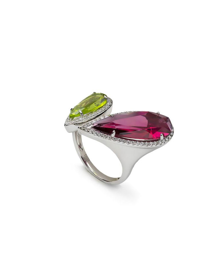 Silverring Pear-cut red, lime cz