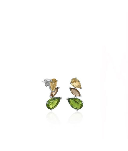 Silverörhänge Three Gems yellow/ dark champ/ pistacho cz