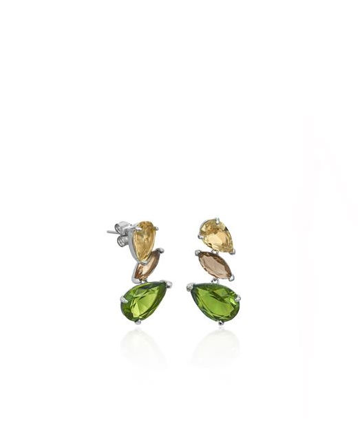 Silverörhänge Three Gems yellow/ dark champ/ pistacho cz