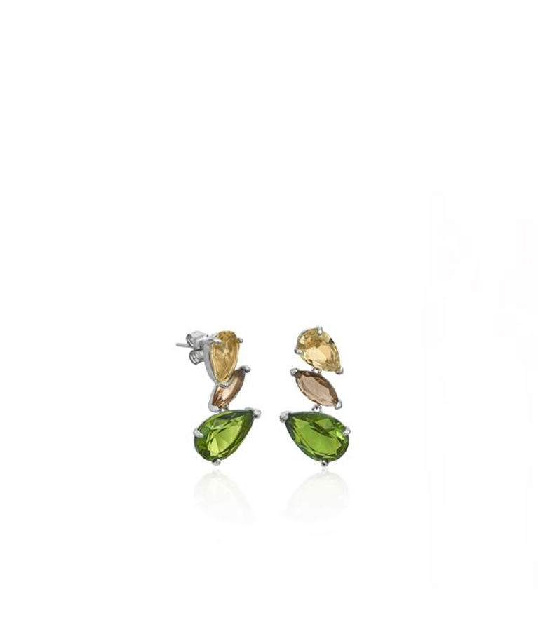 Silverörhänge Three Gems yellow/ dark champ/ pistacho cz