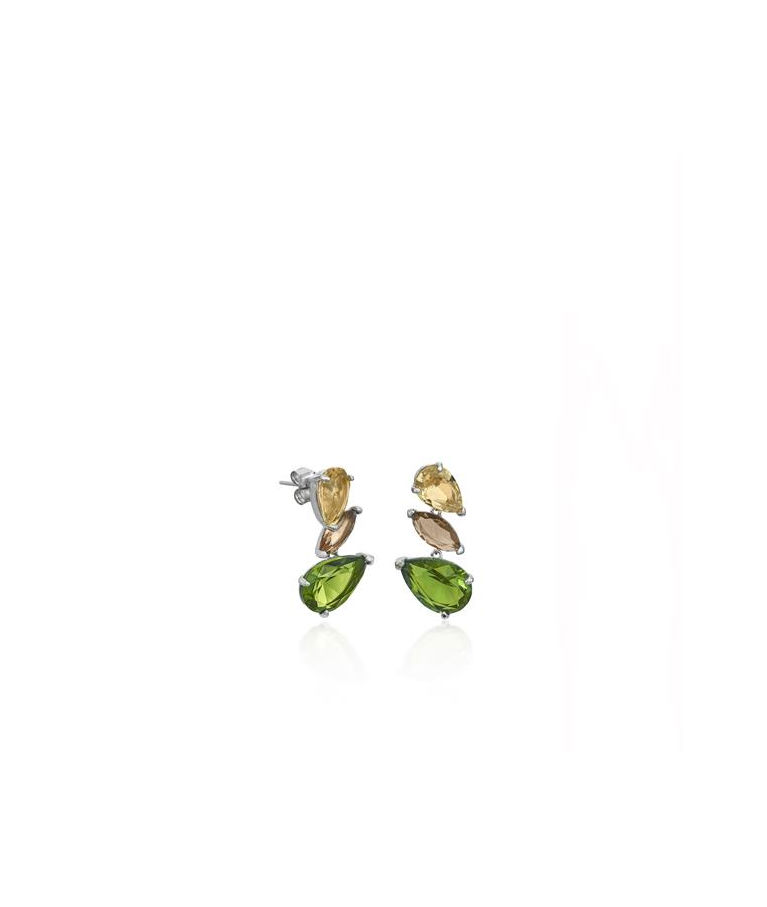 Silverörhänge Three Gems yellow/ dark champ/ pistacho cz