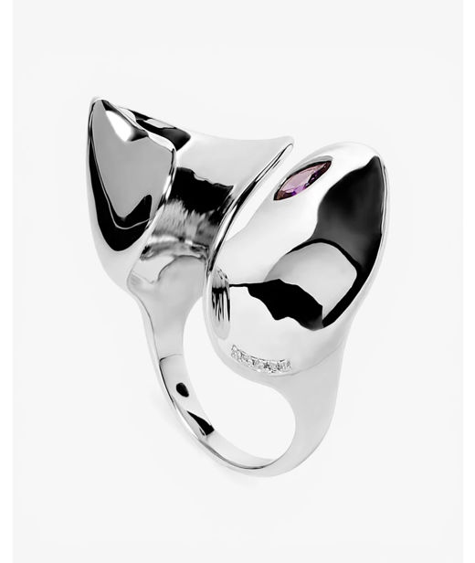 Silverring Purple Stone Crystal SIZE 56