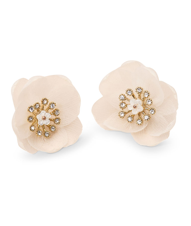 Mässingörhänge Organza botanical Ivory gold