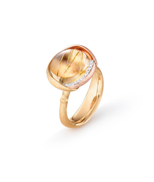 18k gg/rosé ring Lotus 3 rutil+dia tot 0,05ct tw/vs CC SIZE