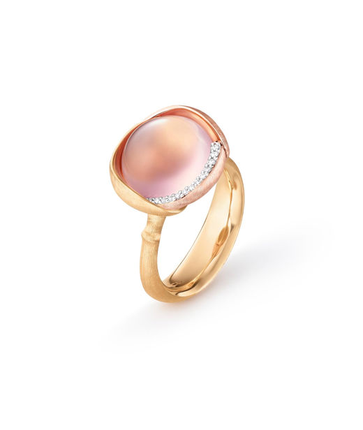 18k gg/rosé ring Lotus 3 rosenkvarts+dia tot 0,05ct tw/vs CC