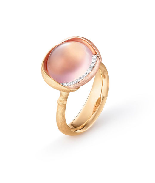 18k gg/rosé ring Lotus 3 rosenkvarts+dia tot 0,05ct tw/vs CC