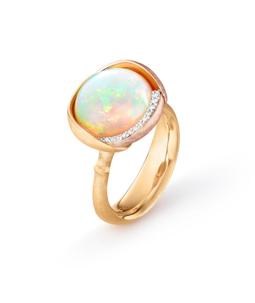 18k gg ring Lotus no. 3 Opal Cabochon + tot. 0,05ct CC SIZE