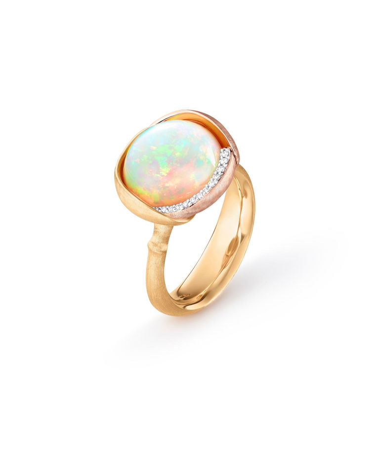 18k gg ring Lotus no. 3 Opal Cabochon + tot. 0,05ct CC SIZE