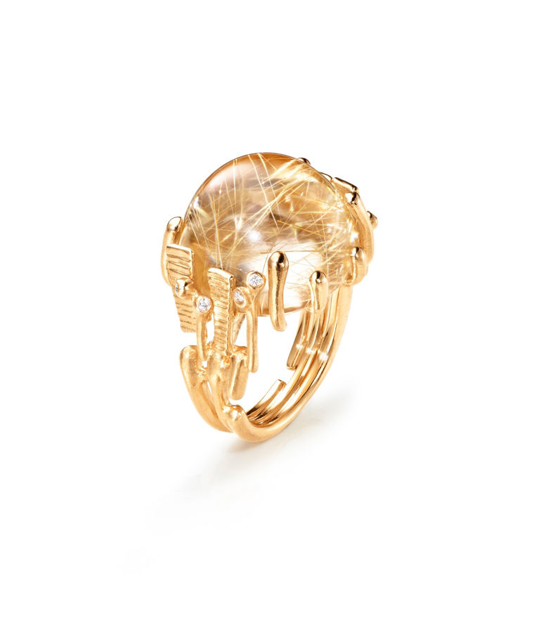 18k gg ring BoHo Rutil 18x18mm tot 0,06ct tw/vs SIZE 57