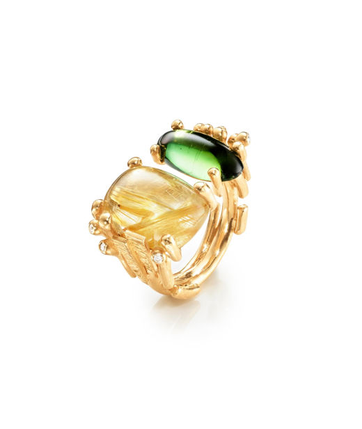 18k rg ring BoHo 11x15 Rutil & 6,7x14 Turmalin, 0,04ct TW/VS