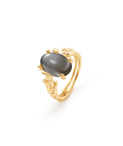 18k gg ring BoHo grå månsten tot. 0,02ct TW.VS SIZE 54