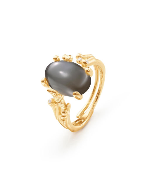 18k gg ring BoHo grå månsten tot. 0,02ct TW.VS