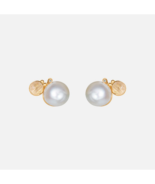 18k gg örhängen BoHo Rutil 6mm, sötv. pärla 0,02ct