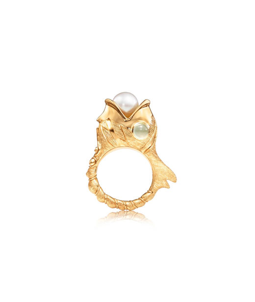 18k gg ring Young Fish akvamarin akoyapärla dia 0.006ct tw/v
