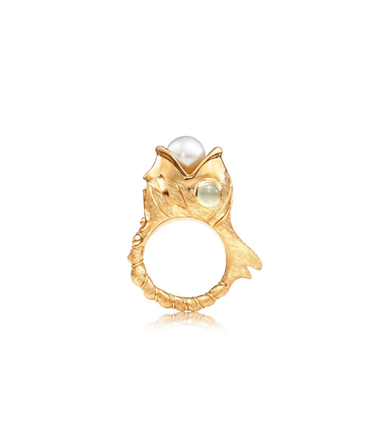 18k gg ring Young Fish akvamarin akoyapärla dia 0.006ct tw/v