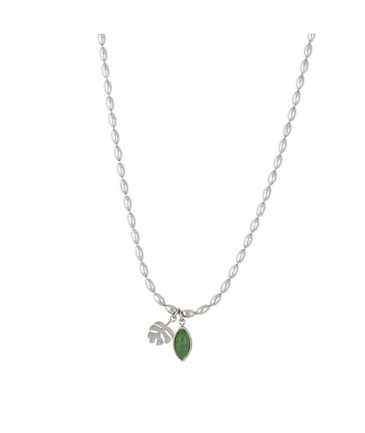 Stålhalsband Grön sten