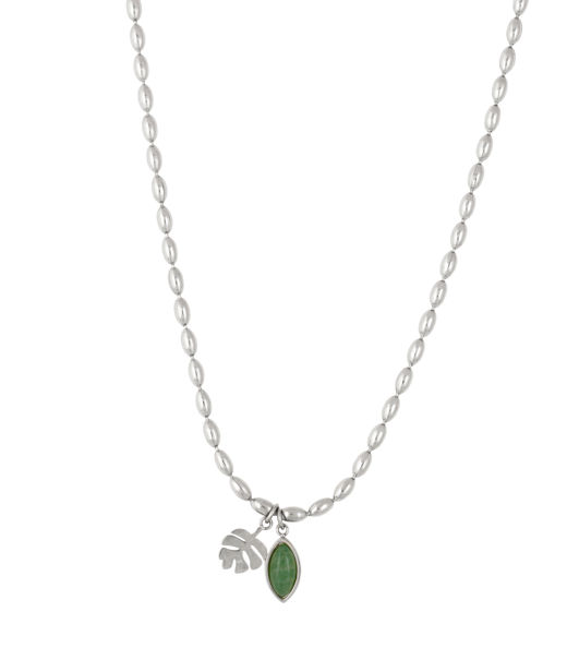 Stålhalsband Grön sten