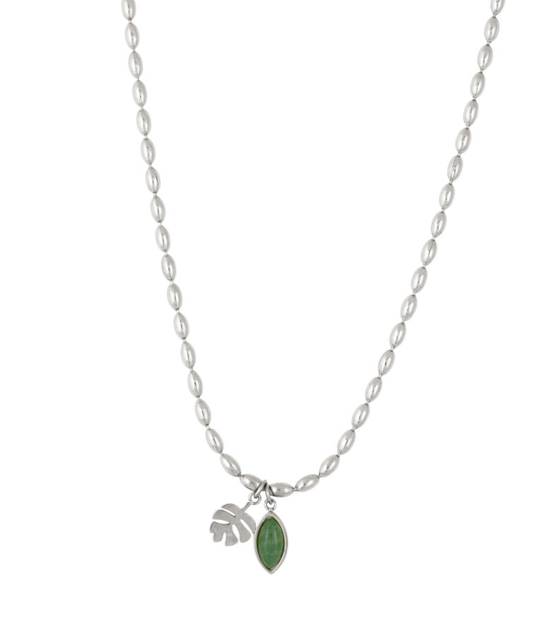 Stålhalsband Grön sten