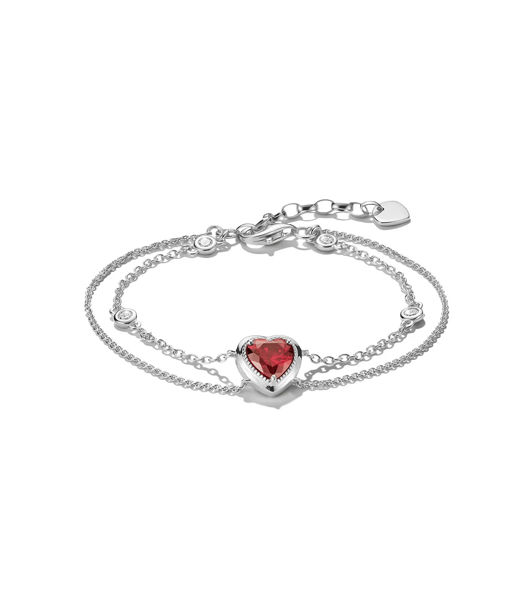 Silverarmband Two-Row Bracelet with Red Heart Stone Elyndra