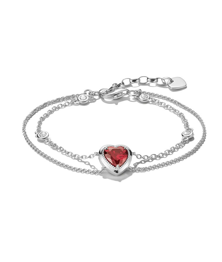 Silverarmband Two-Row Bracelet with Red Heart Stone Elyndra