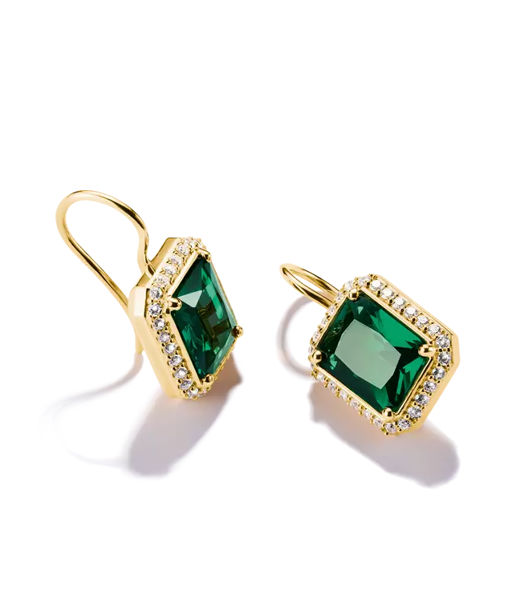 Silverörhänge Green Octagonal Stones fg