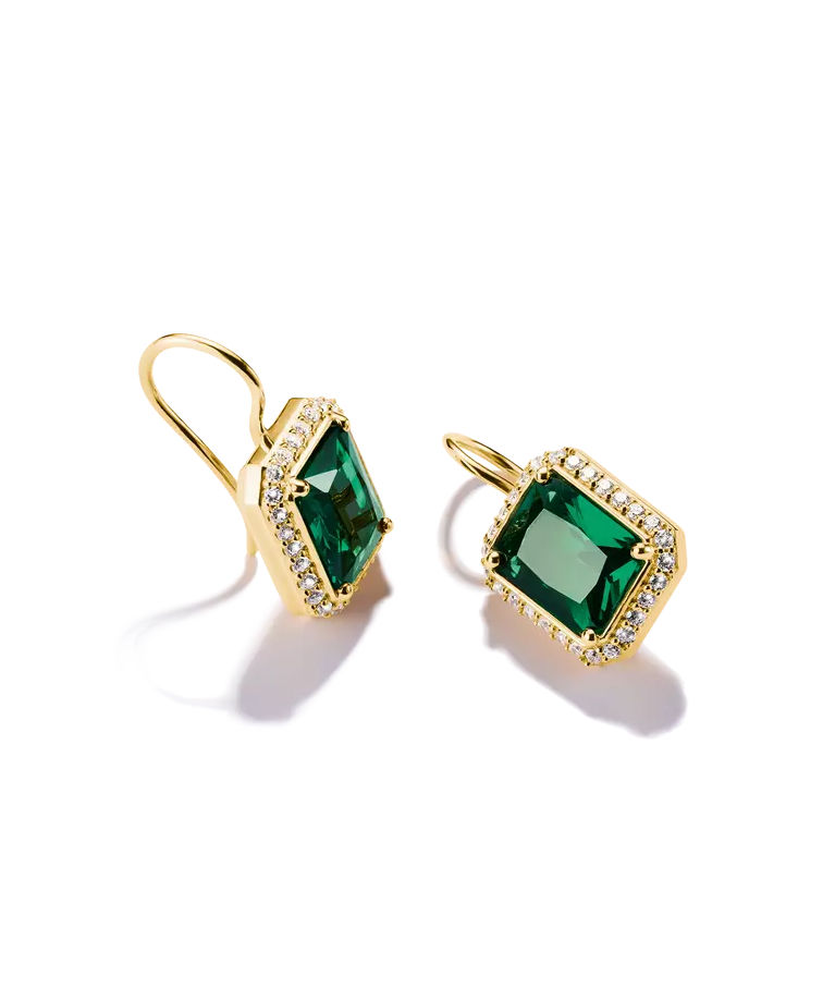 Silverörhänge Green Octagonal Stones fg